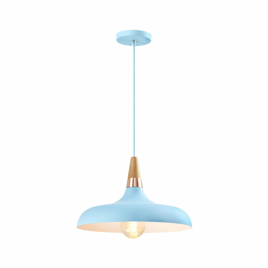 QUVIO Hanglamp Scandinavisch - Simplistisch laag design - Houten kop - D 30 cm - Blauw afbeelding 1