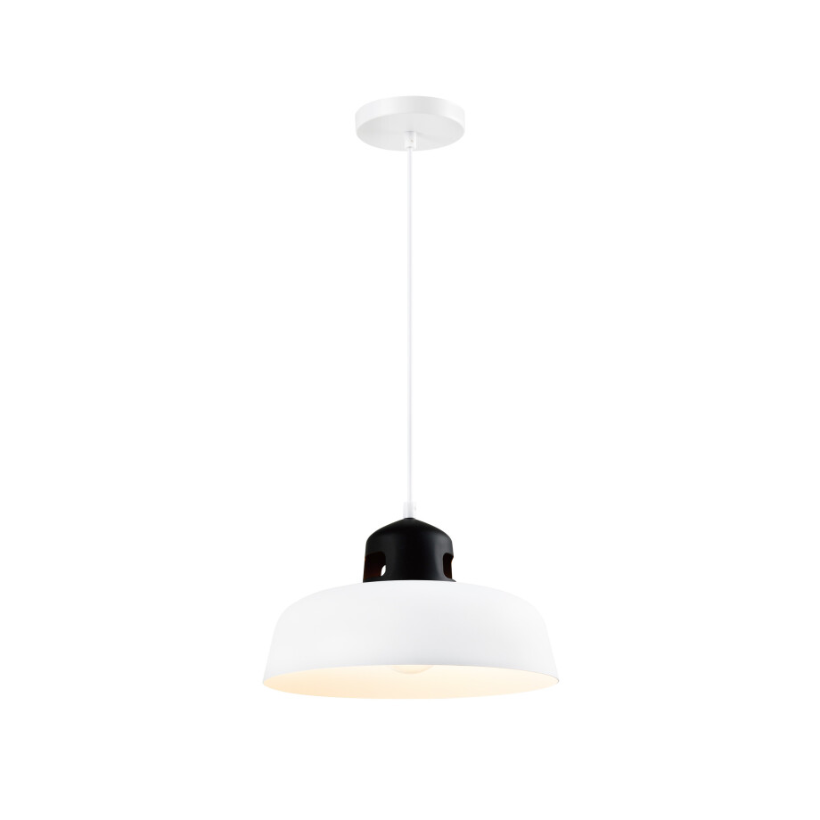 QUVIO Hanglamp industrieel - Simplistisch design - D 30 cm - Wit en zwart afbeelding 1
