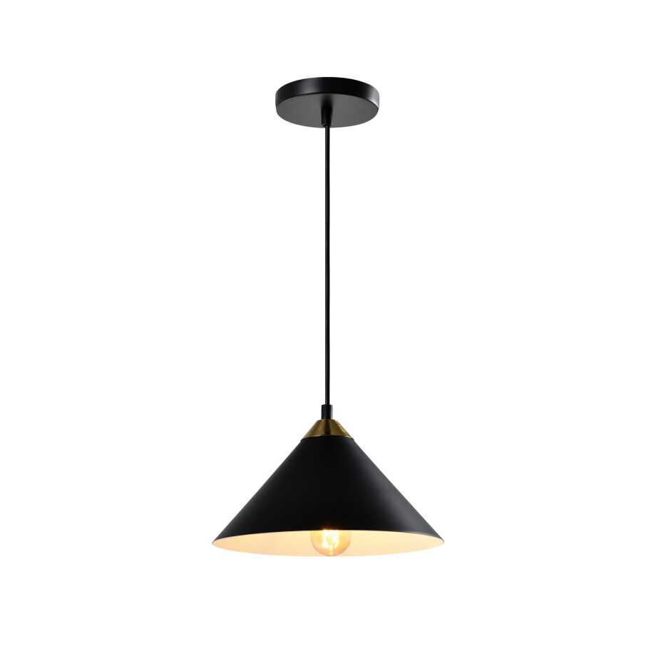 QUVIO Hanglamp retro - Kegelvorm - Gouden kop - D 25 cm - Zwart afbeelding 1