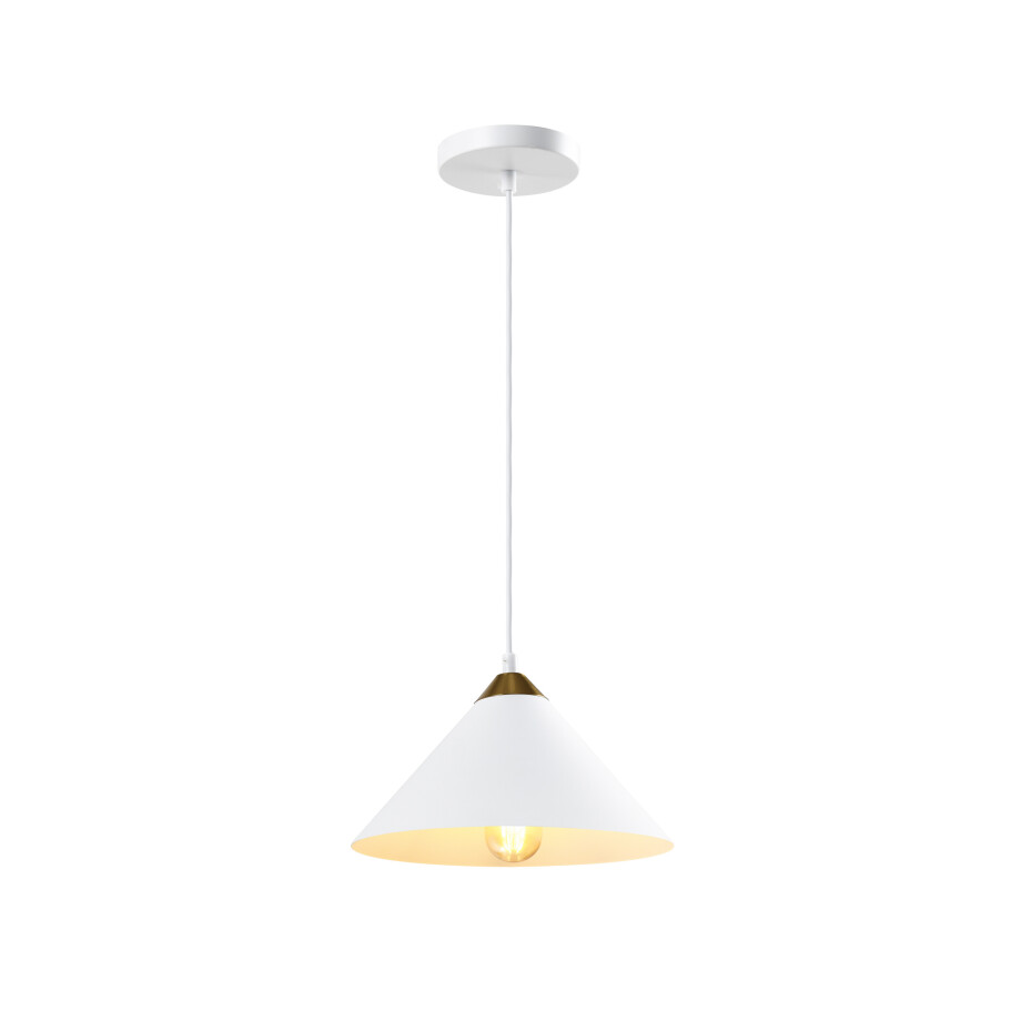 QUVIO Hanglamp retro - Kegelvorm - Gouden kop - D 25 cm - Wit afbeelding 1