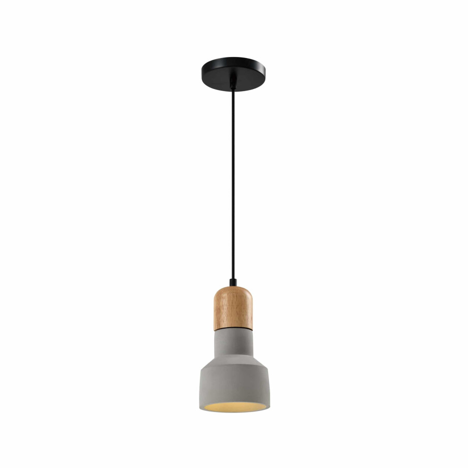 QUVIO Hanglamp landelijk - Betonnen design lamp - Houten kop - D 12,5 cm - Grijs afbeelding 1