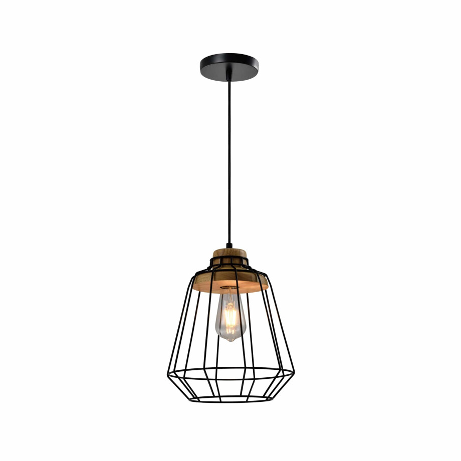QUVIO Hanglamp landelijk - Draadlamp - Stalen kooi - D 25 cm - Zwart afbeelding 1