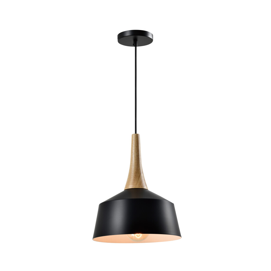 QUVIO Hanglamp Scandinavisch - Minimalistisch - Houten kop - D 27 cm - Zwart afbeelding 1
