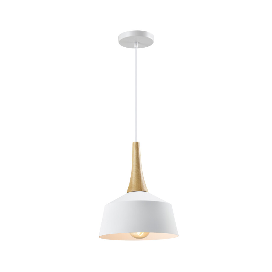 QUVIO Hanglamp Scandinavisch - Minimalistisch - Houten kop - D 27 cm - Wit afbeelding 1