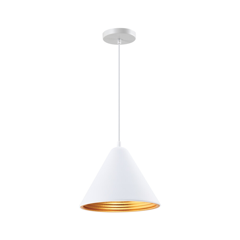 QUVIO Hanglamp retro - Kegelvorm - Gouden binnenkant - D 24 cm - Wit afbeelding 1