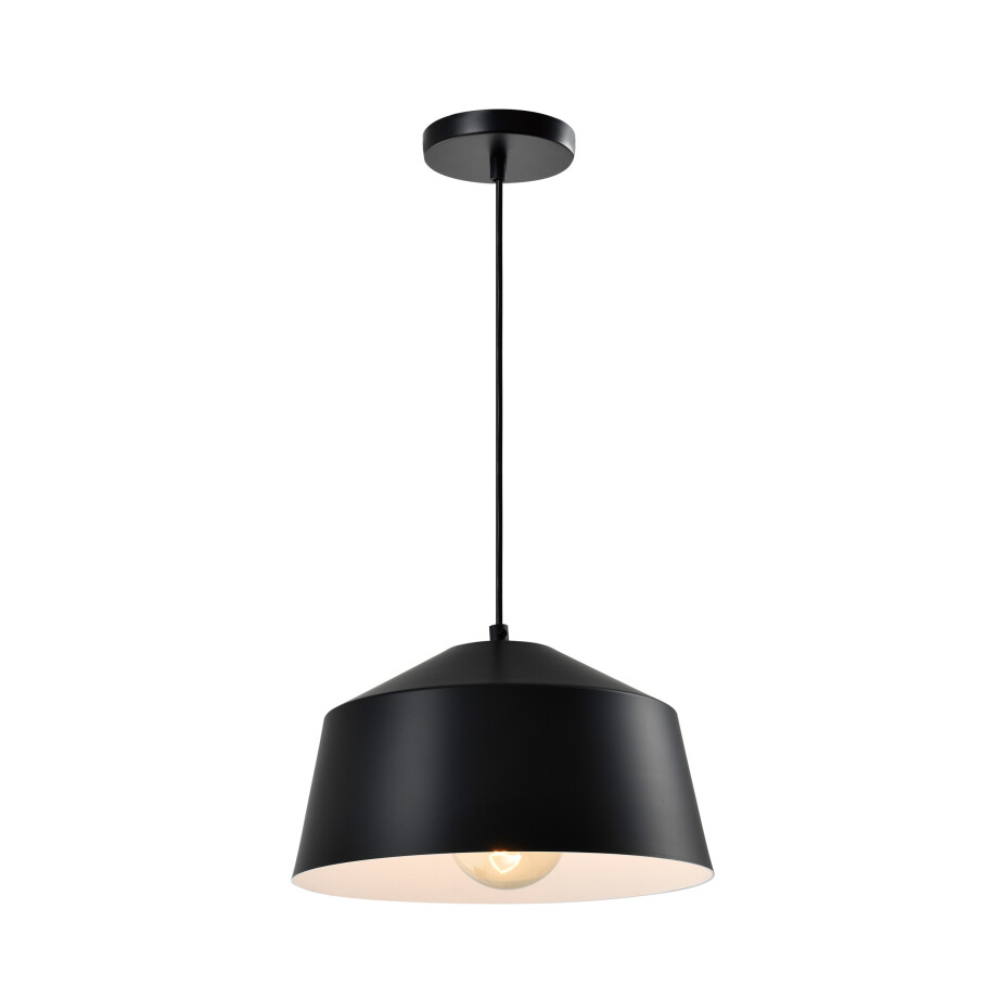 QUVIO Hanglamp modern - Brede koepellamp - D 27 cm - Zwart afbeelding 1