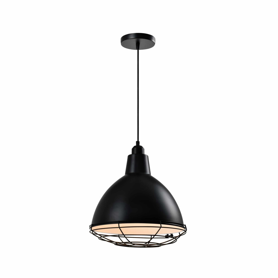 QUVIO Hanglamp industrieel - Fabriekslamp met stalen rooster - D 32 cm - Zwart afbeelding 1