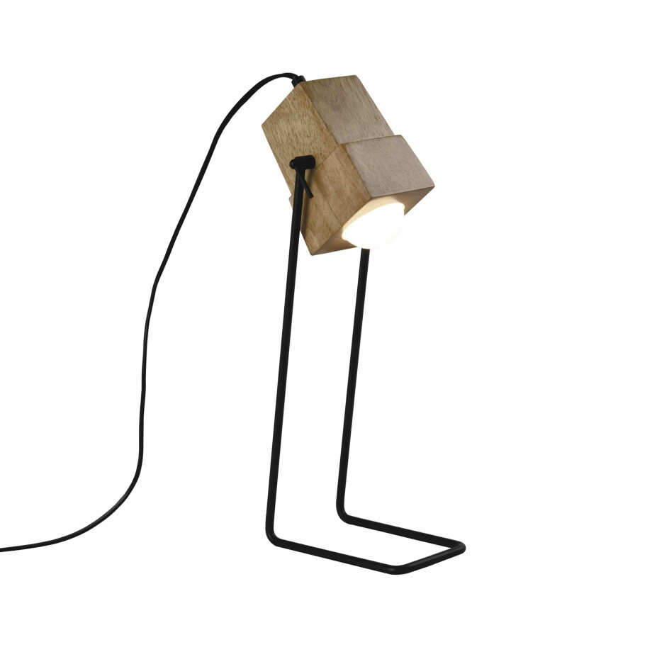 QUVIO Tafellamp Scandinavisch - Houten lampje op staaldraad voet - 10 x 18 x 43 cm - Zwart afbeelding 1