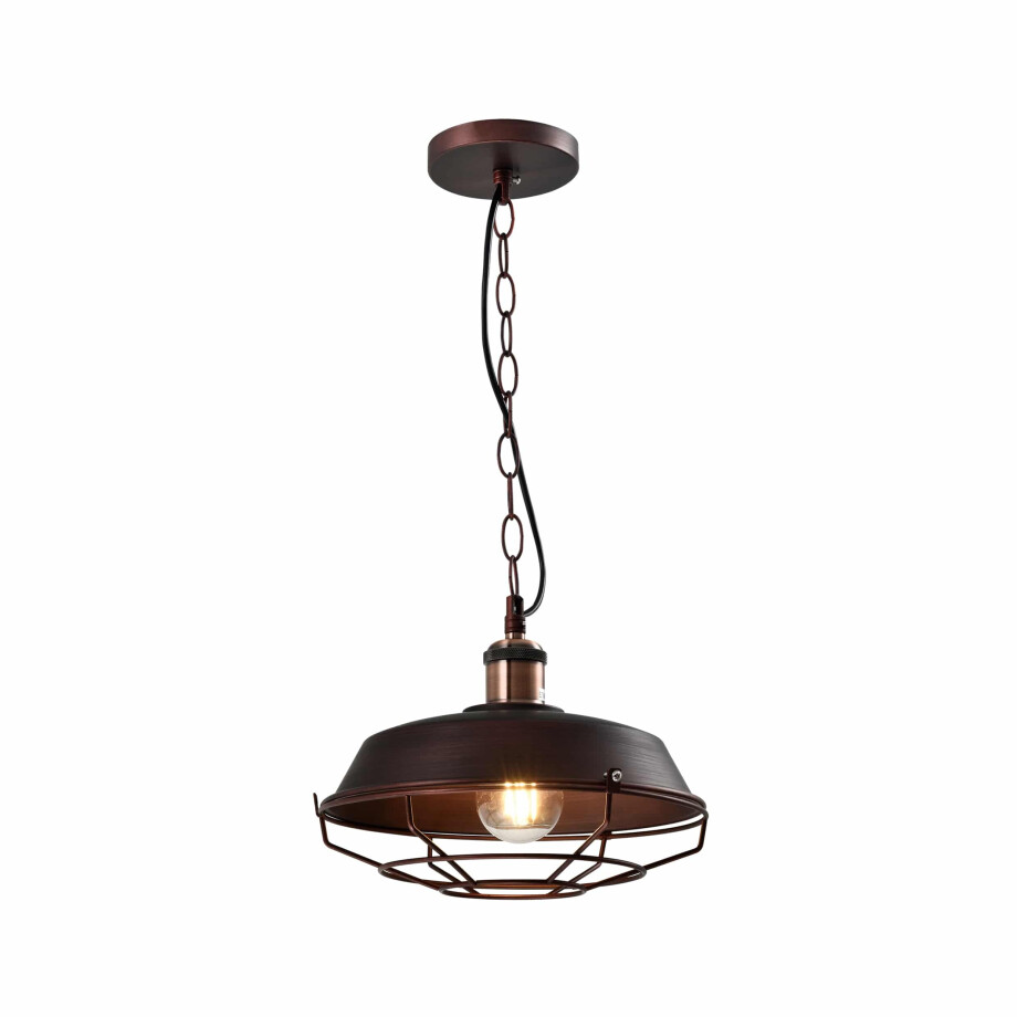 QUVIO Hanglamp industrieel - Fabriekslamp koper - D 26 cm - Roestbruin afbeelding 1