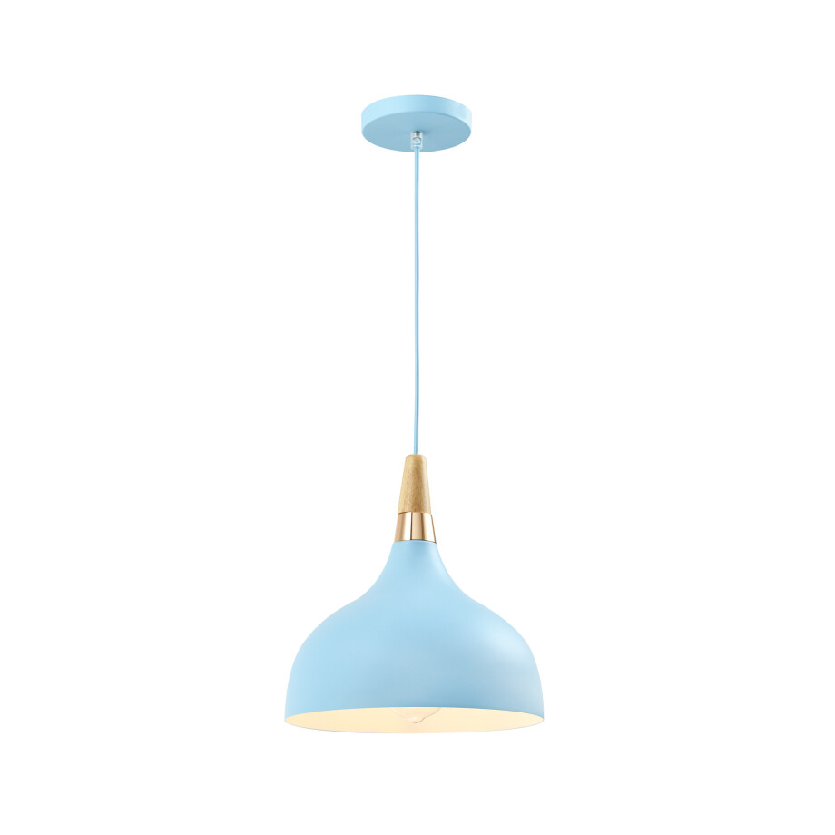QUVIO Hanglamp retro - Simplistisch hoog design - Houten kop - D 30 cm - Blauw afbeelding 1