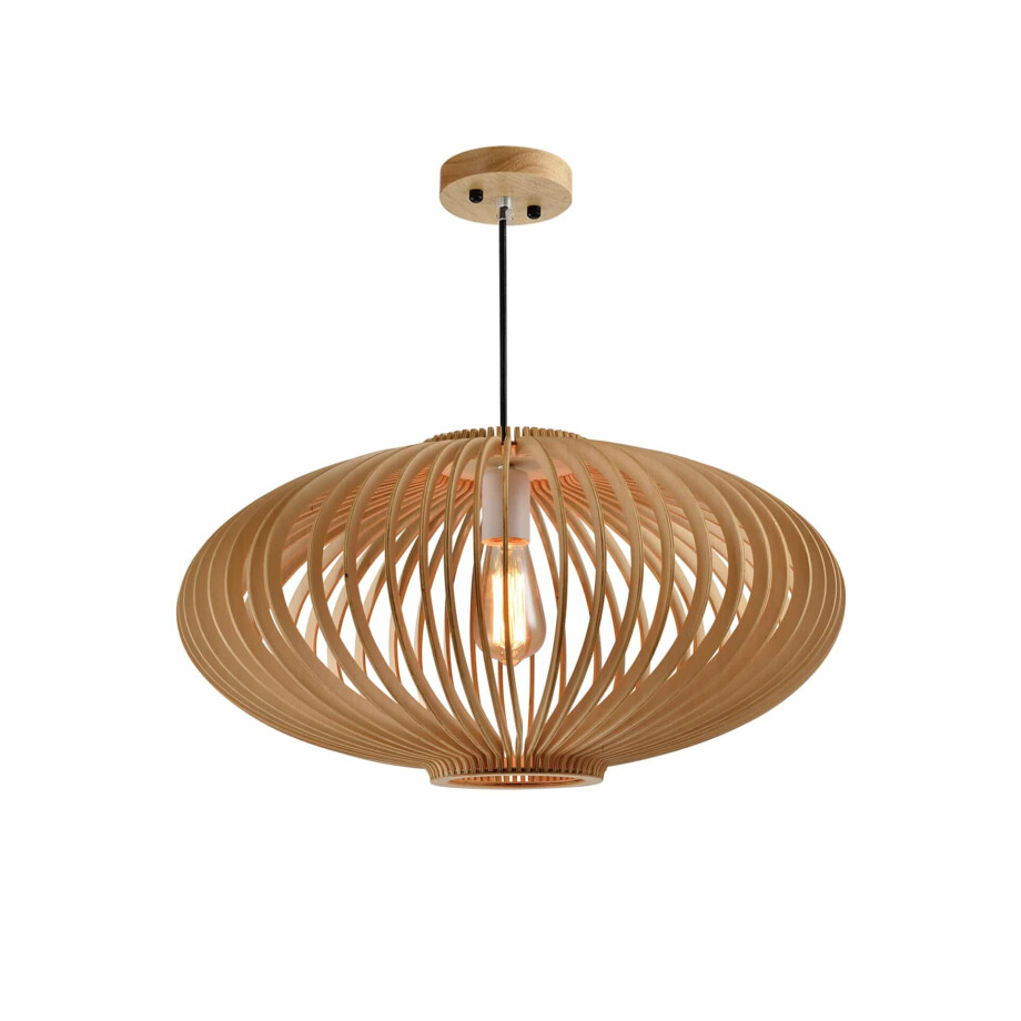QUVIO Hanglamp Scandinavisch - Ronde kap van hout - Kap: 58 x 30 cm afbeelding 1