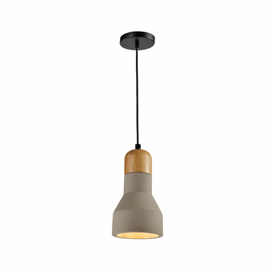 QUVIO Hanglamp modern - Bolvormig hout met beton - Diameter 11,5 cm afbeelding 1