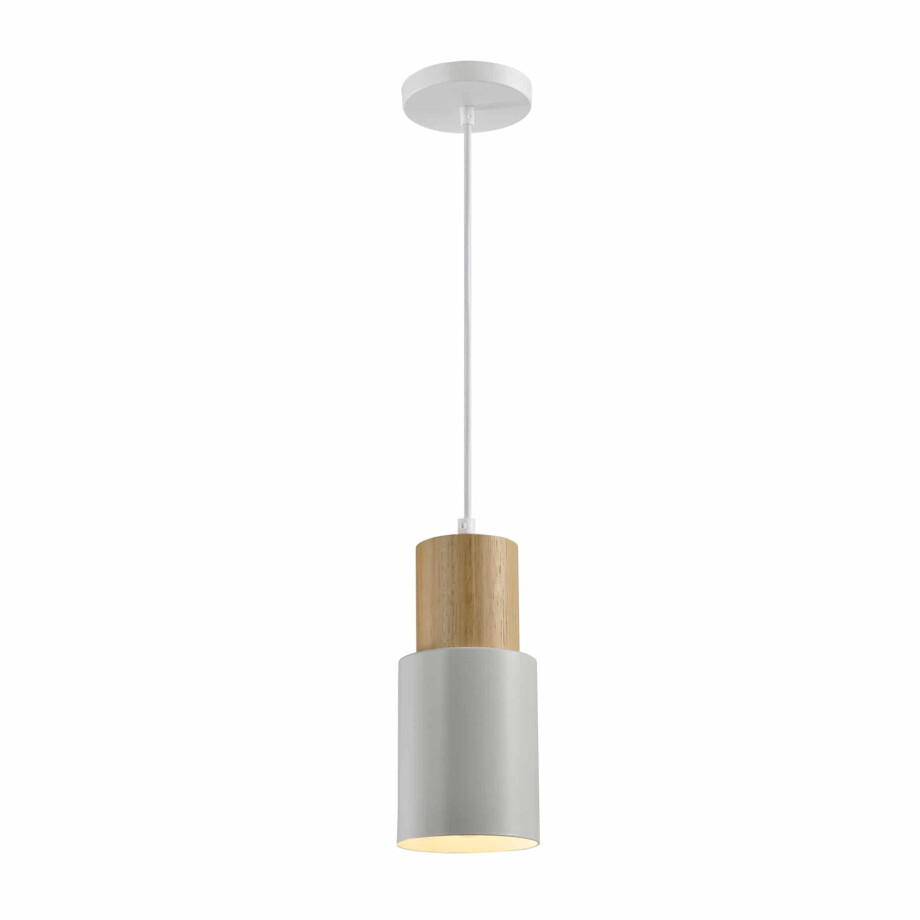 QUVIO Hanglamp Scandinavisch - Kokervorm van metaal en hout - Diameter 10 cm afbeelding 1