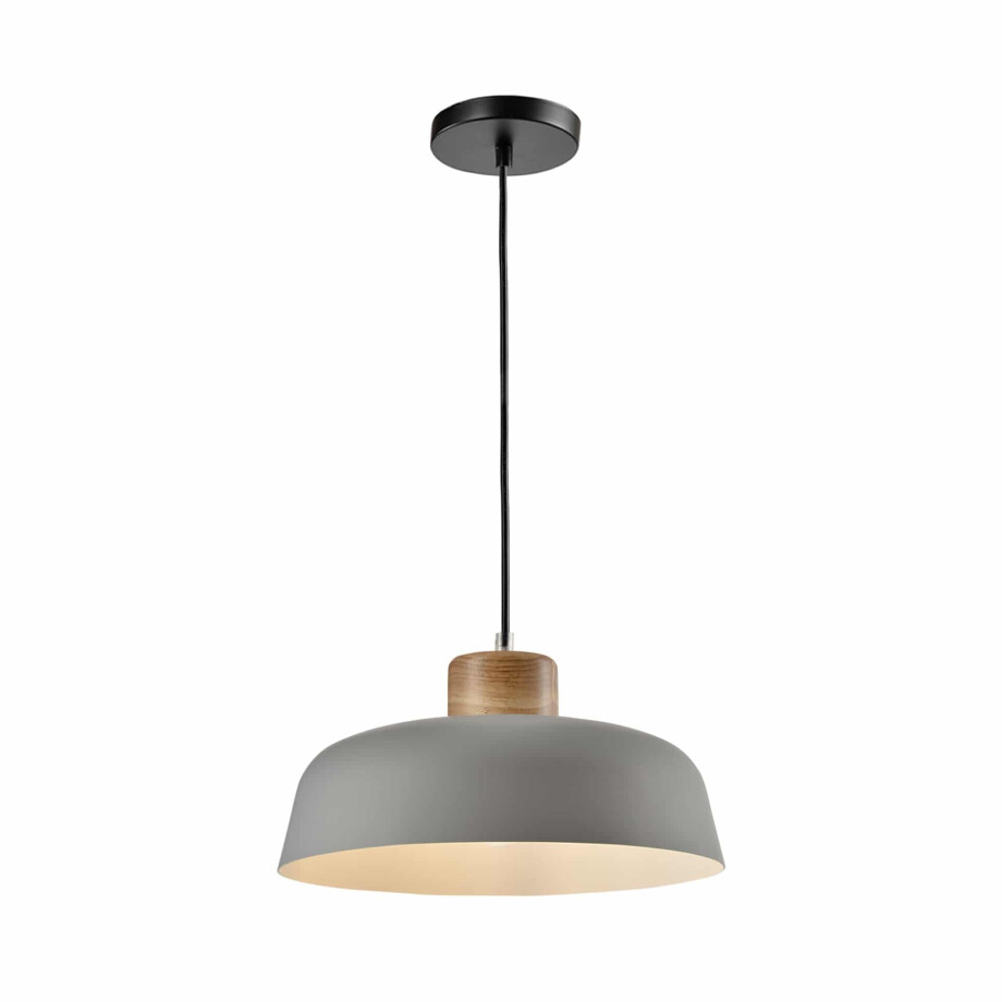 QUVIO Hanglamp Scandinavisch - Rond van metaal en hout - Diameter 30 cm - Grijs en bruin afbeelding 1