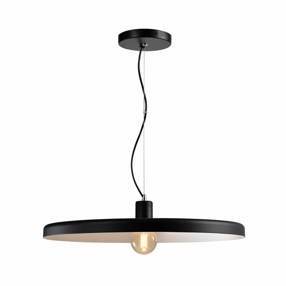 QUVIO Hanglamp modern - Dun design - Zwart met witte binnenkant - Diameter 60 cm afbeelding 1