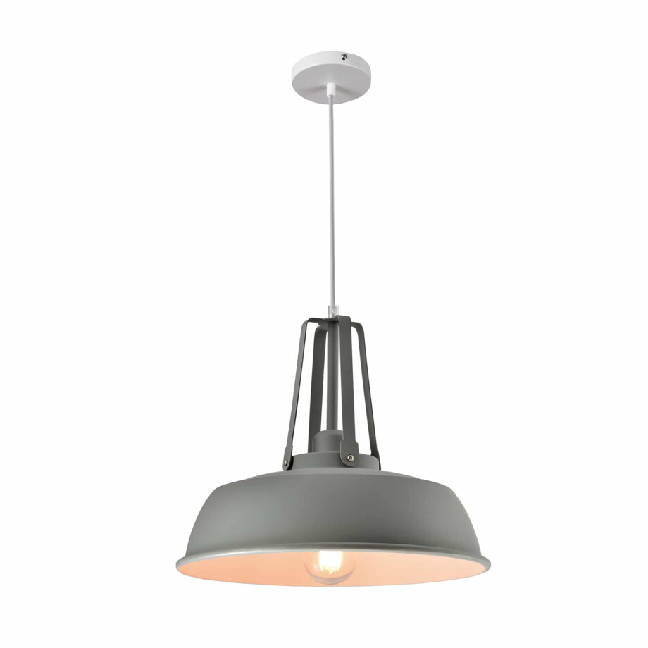 QUVIO Hanglamp industrieel - Bolvormige kap - Diameter 35 cm - Grijs met groene gloed afbeelding 1