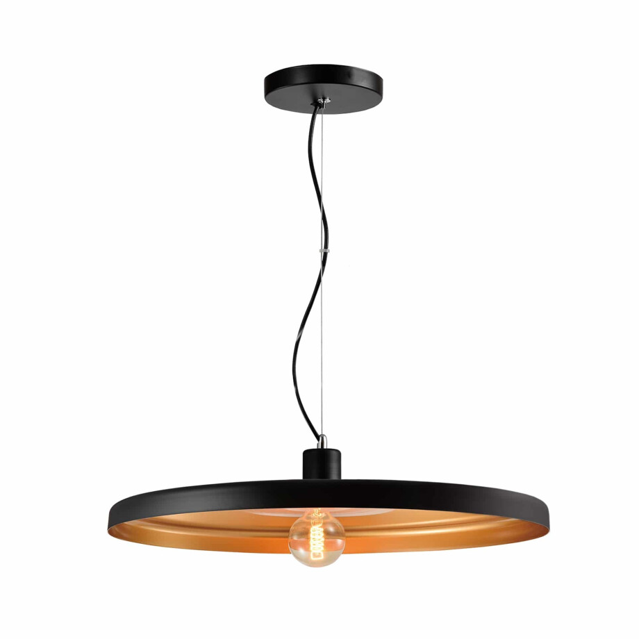 QUVIO Hanglamp modern - Dun design - Zwart met gouden binnenkant - Diameter 60 cm afbeelding 1