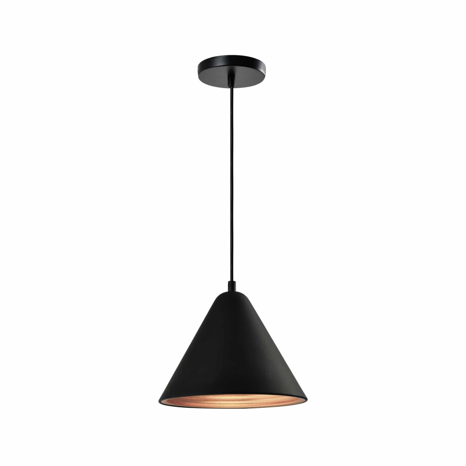 QUVIO Hanglamp retro - Kegelvorm - Gouden binnenkant - D 24 cm - Zwart afbeelding 1