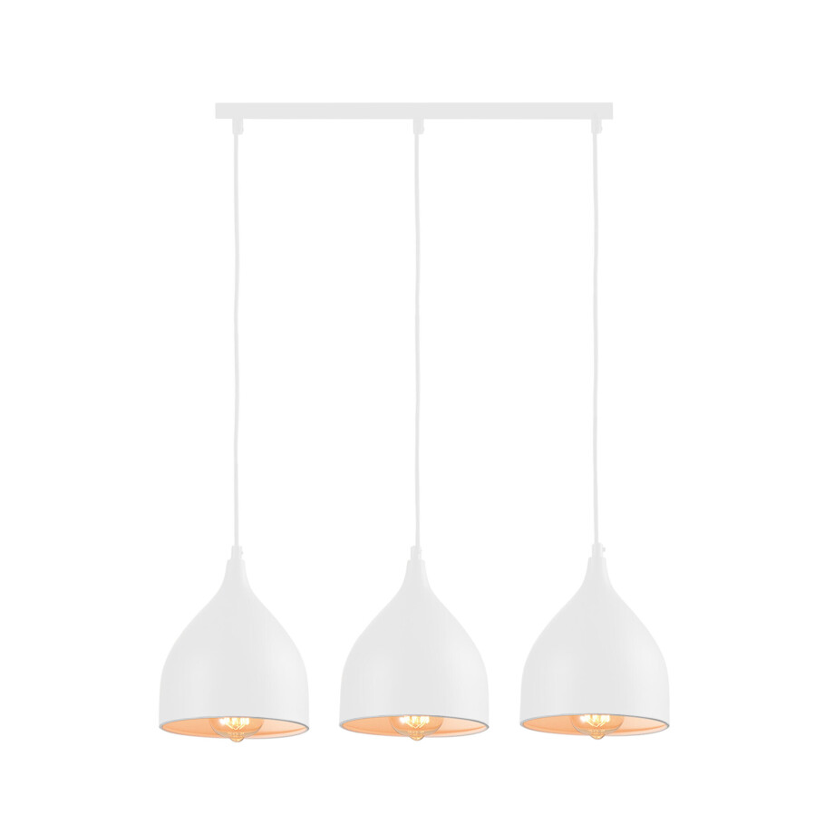 QUVIO Hanglamp modern - 3 lichtpunten met stalen kappen - 17 x 60 x 19 cm - Wit QUVIO Hanglamp modern - 3 lichtpunten met stalen kappen - 17 x 60 x 19 cm - Wit afbeelding 1