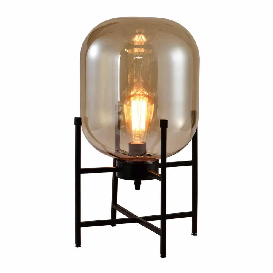 QUVIO Tafellamp modern - Glazen stolp in metalen frame - Diameter 28 cm afbeelding 1
