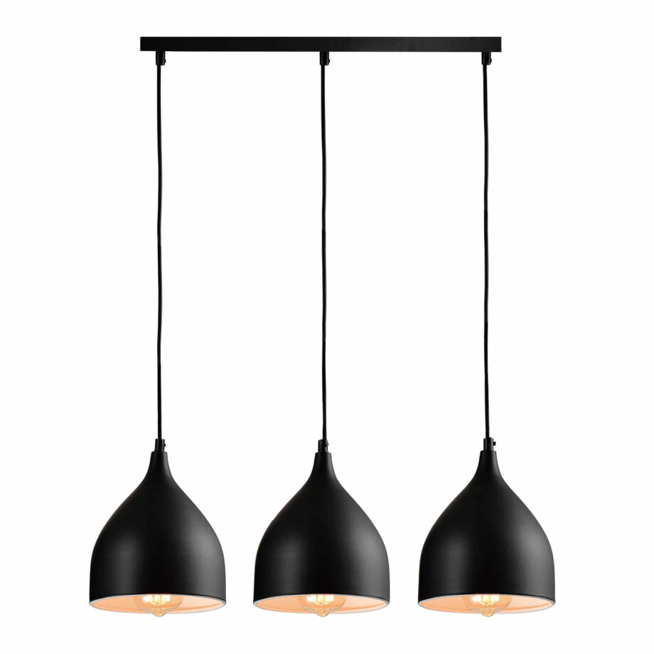 QUVIO Hanglamp modern - 3 lichtpunten met stalen kappen - 17 x 60 x 19 cm - Zwart afbeelding 1
