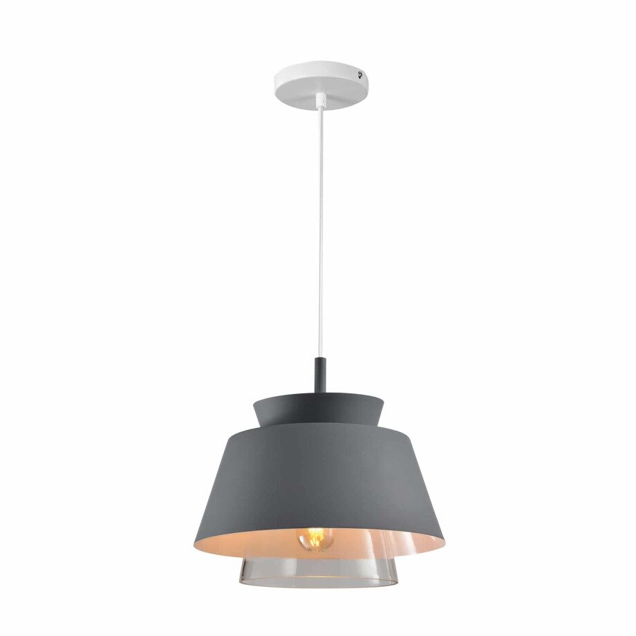 QUVIO Hanglamp modern - Dubbele kap metaal en glas - Diameter 29 cm afbeelding 1