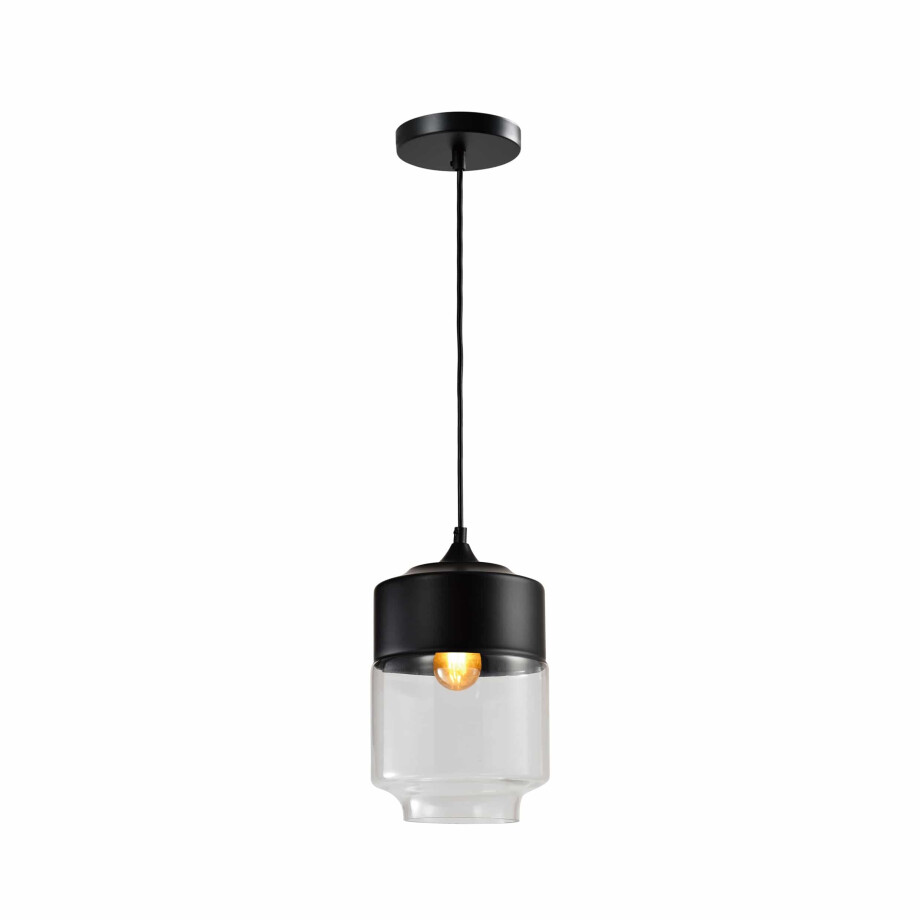 QUVIO Hanglamp retro - Langwerpige kap van metaal en glas - Diameter 18 cm afbeelding 1