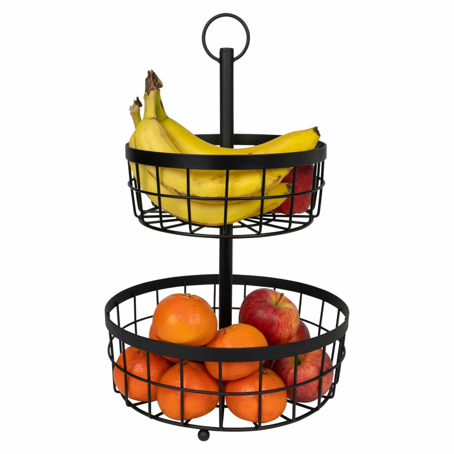 QUVIO Fruitmand 2 laags - Metaal - Zwart afbeelding 1