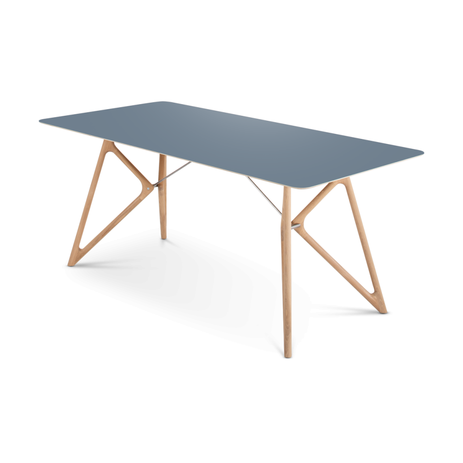 Tink table houten eettafel whitewash - met linoleum tafelblad smokey blue - 200 x 90 cm afbeelding 1