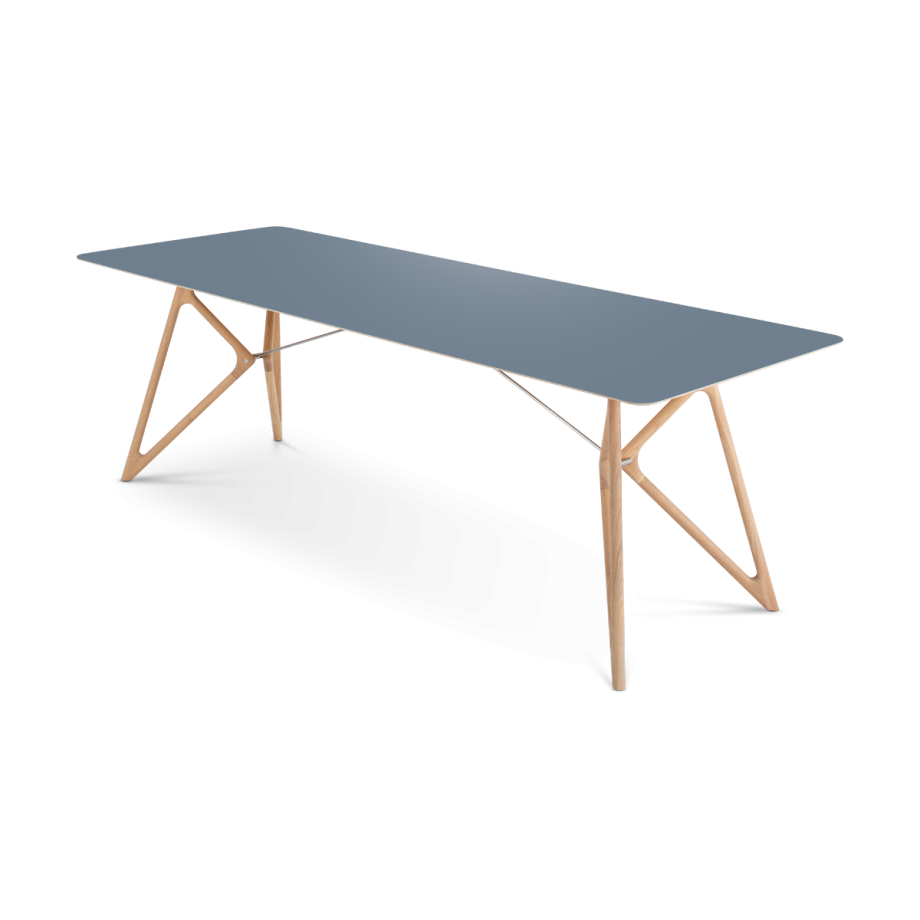 Tink table houten eettafel whitewash - met linoleum tafelblad smokey blue - 240 x 90 cm afbeelding 1