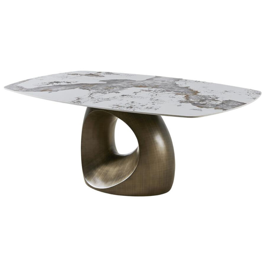 Tower Living Deens Ovale Eettafel 'Castello' Marmer-keramiek / brons, 240 x 120cm afbeelding 
