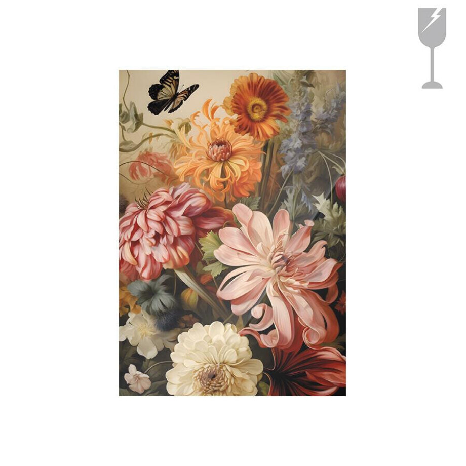 Urban Cotton Glasschilderij 'Vintage Flowers' 40 x 60cm afbeelding 