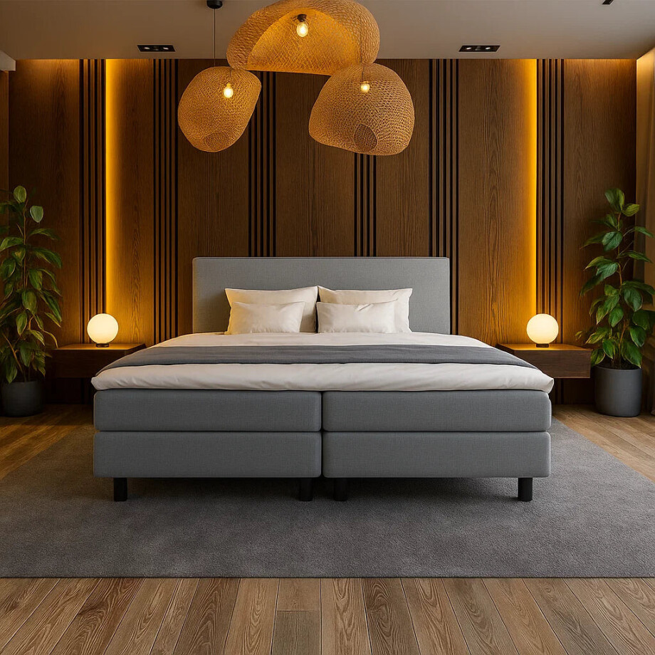 Boxspring Hotel Grijs 140x200 Cm Comfortschuim + 4 Cm Medium & 7 Comfortzones & Normale Instap & Direct Leverbaar Nova Spring - afbeelding 1