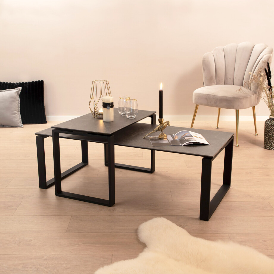 Sohome Salontafel 'Parker' Set van 2 stuks, Keramiek, kleur Zwart Sohome Salontafel 'Parker' Set van 2 stuks, Keramiek, kleur Zwart afbeelding 1