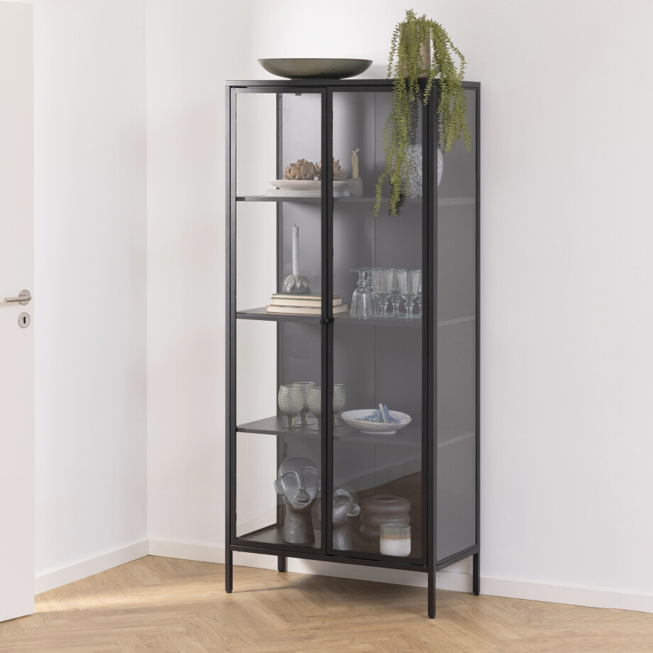 Bendt Vitrinekast 'Lua' zwart metaal, 80 x 160cm Bendt Vitrinekast 'Lua' zwart metaal, 80 x 160cm afbeelding 1
