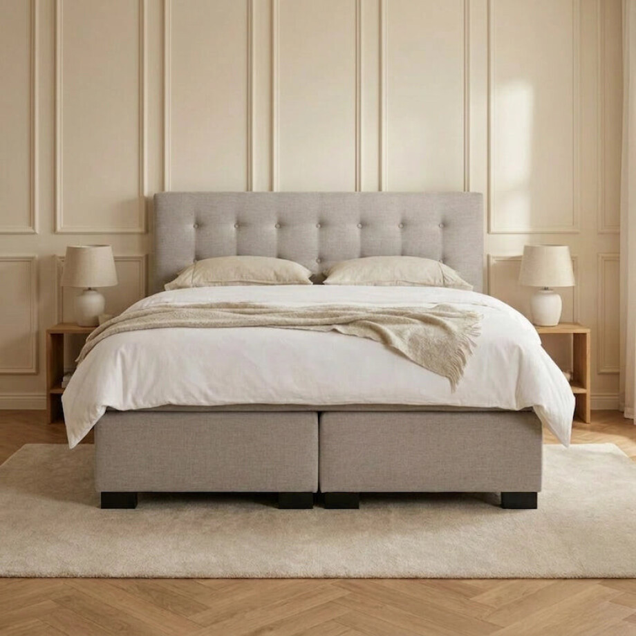 Sale: -33% | 2-Persoons Boxspring Atlas - Pocketvering - Grijs 160x200 Cm - - Inclusief Topper - Dekbed-Discounter.nl afbeelding 
