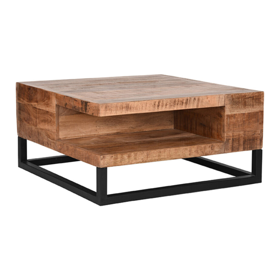 LABEL51 Vierkante Salontafel 'Cube' Rough Mangohout, 80 x 80cm afbeelding 1