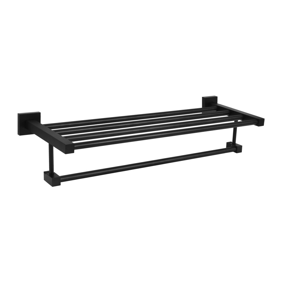 QUVIO Handdoekenrek - Met 1 stang + 1 plank - Zwart afbeelding 1