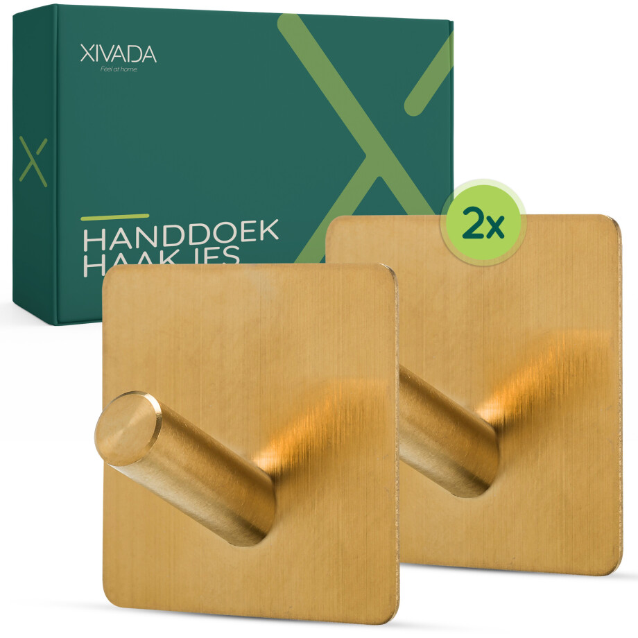 XIVADA Handdoekhaak Paza - Rvs - 3M Tape - Goud - Set van 2 afbeelding 1