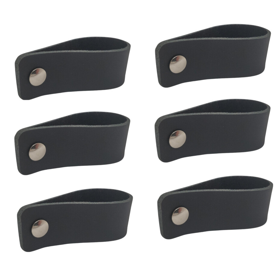 XIVADA Leren Handgreep Juqa - Boren - Leer - Zwart - Set van 6 afbeelding 1
