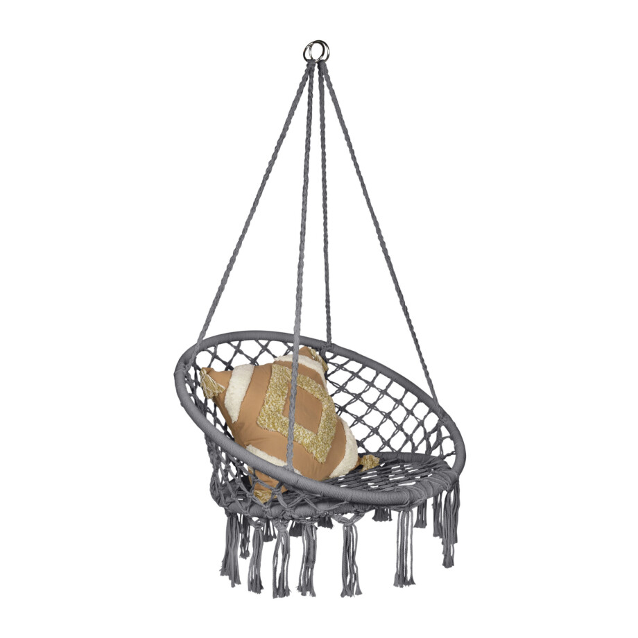 QUVIO Hangstoel voor buiten - Touw - Hout - Lichtgrijs afbeelding 1