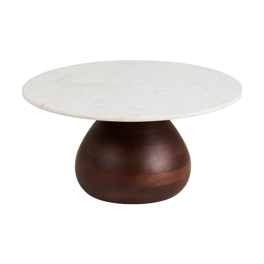 Herre houten salontafel bruin met wit marmer blad -  Ø70 afbeelding 1