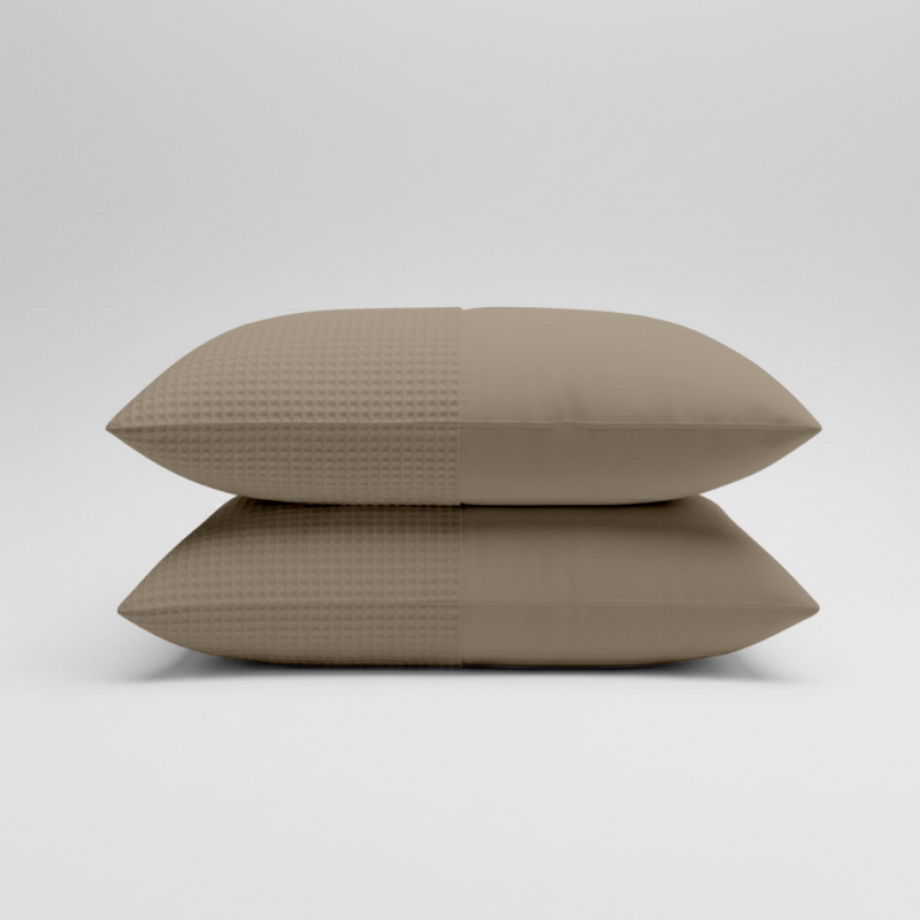 2-PACK Kussenslopen Waffle - Taupe - Dekbed-Discounter.nl afbeelding 1