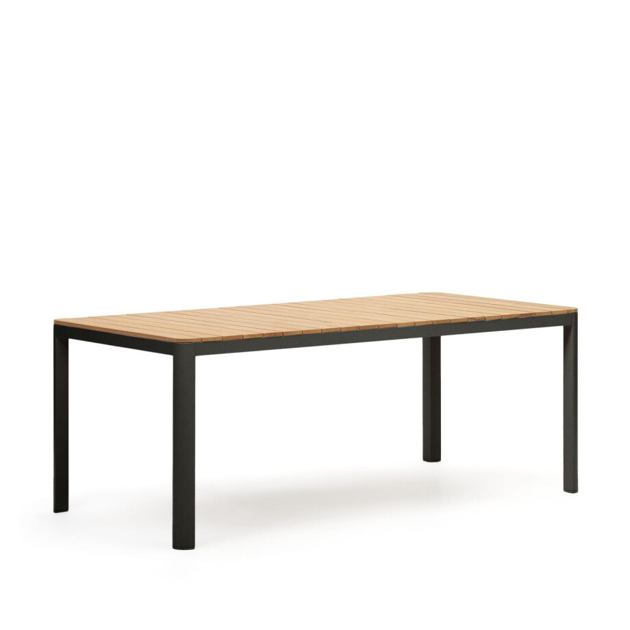 Kave Home Tuintafel 'Bona' Teakhout, 200 x 100cm, kleur Naturel/Zwart afbeelding 1