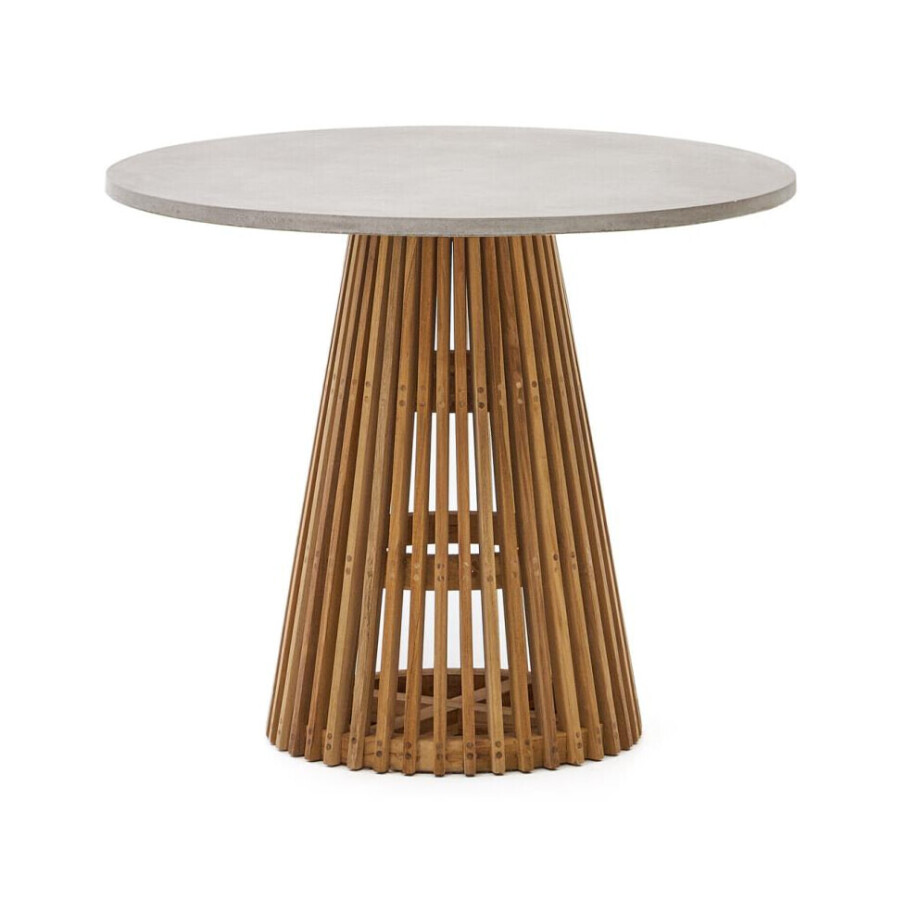 Kave Home Ronde Bistrotafel 'Alcaufar' Cement en Teakhout, 90cm, kleur Grijs afbeelding 1