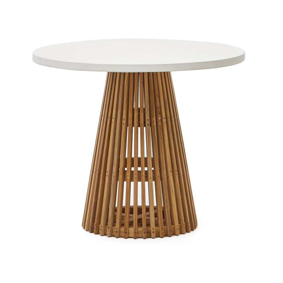 Kave Home Ronde Bistrotafel 'Alcaufar' Cement en Teakhout, 90cm, kleur Wit afbeelding 1