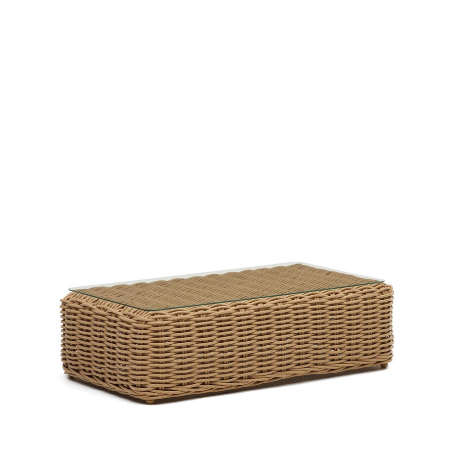 Kave Home Outdoor Salontafel 'Portlligat' Rattan en glas, 112 x 62cm afbeelding 1