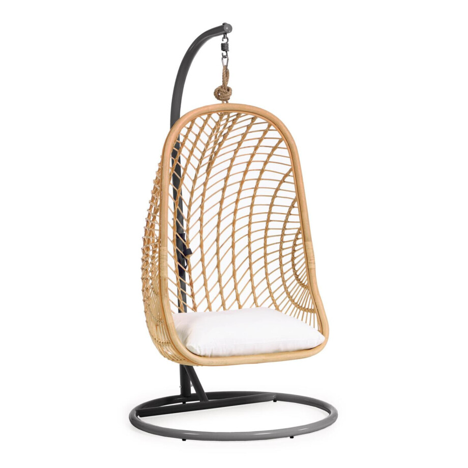 Kave Home Hangstoel 'Ekaterina' Met standaard, Rotan, kleur Naturel/Donkergrijs afbeelding 1