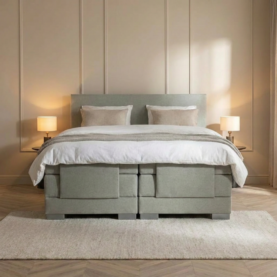 Elektrisch Verstelbare 2-Persoons Elektrische Boxspring Julia - Groen - Groen 160x220 Cm - Pocketvering - Inclusief Topper - Dekbed-Discounter.nl afbeelding 1