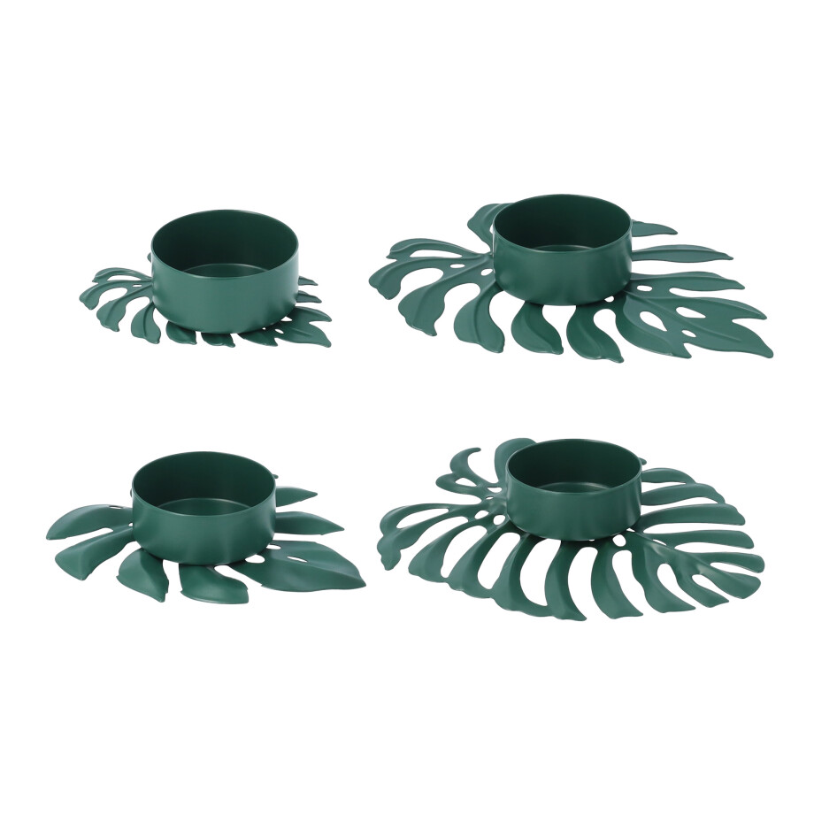 QUVIO Waxinelichthouder - Blad - Set van 4 - Metaal - Groen afbeelding 1